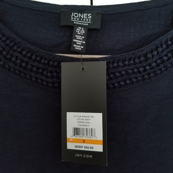 JONES NEW YORK KNIT TOP NAVY BLUE SHORT SLEEVE S - Picture 3 of 6